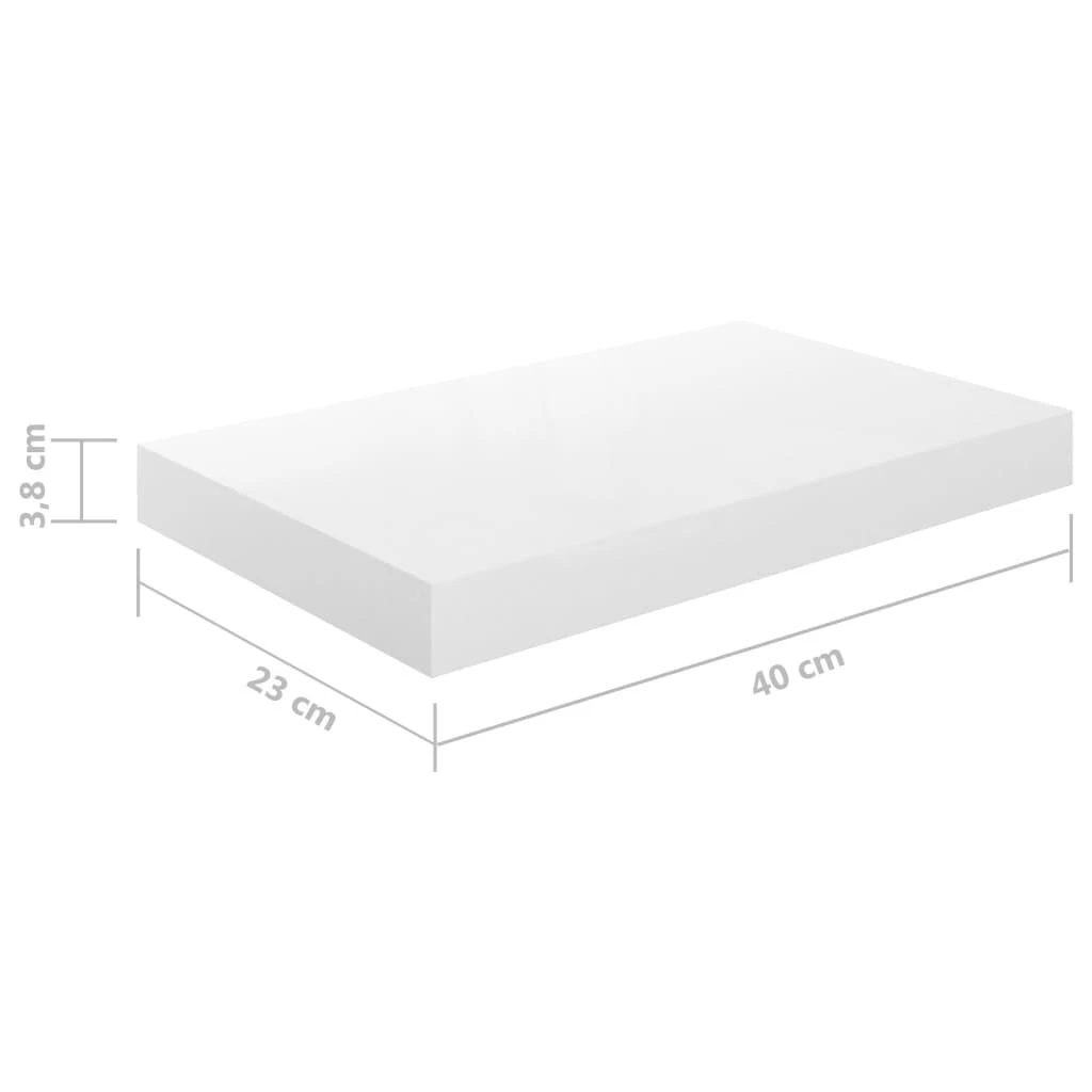 Pakabinamos sieninės lentynos, 4vnt., baltos, 40x23x3,8cm, MDF