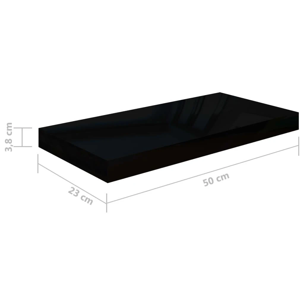 Pakabinamos sieninės lentynos, 4vnt., juodos, 50x23x3,8cm, MDF