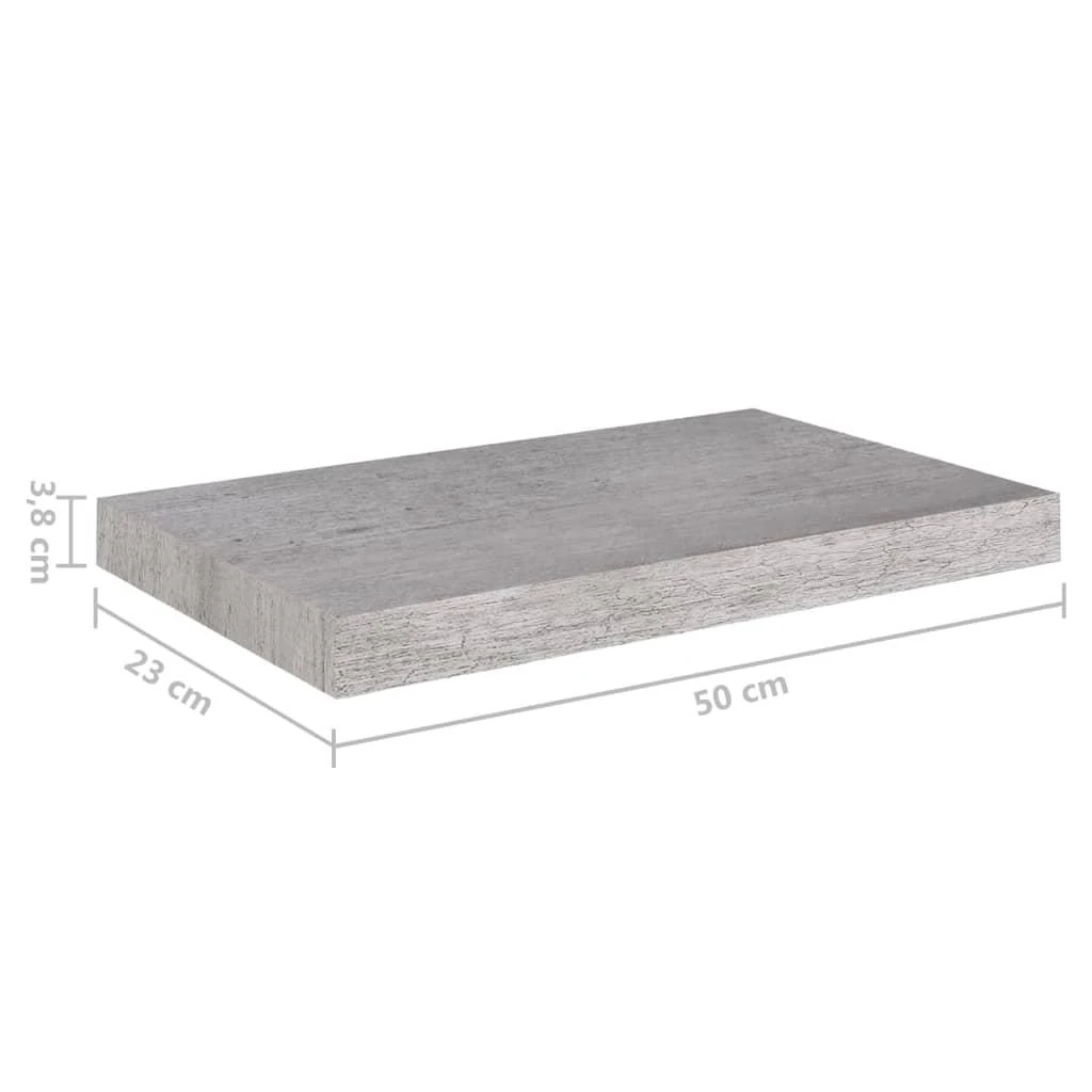 Pakabinamos sieninės lentynos, 4vnt., pilkos, 50x23x3,8cm, MDF