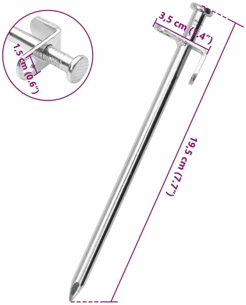 Palapinės kaiščiai, 24vnt., 19,5cm, skersmuo 8mm, plienas