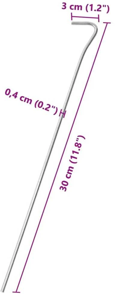 Palapinės kaiščiai, 50vnt., 30cm, skersmuo 4mm, plienas