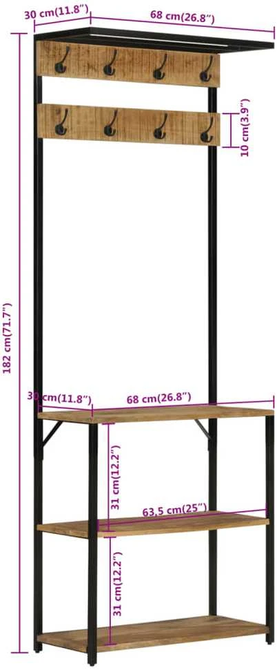 Paltų kabykla su lentyna batams, 68x30x182cm, mango masyvas