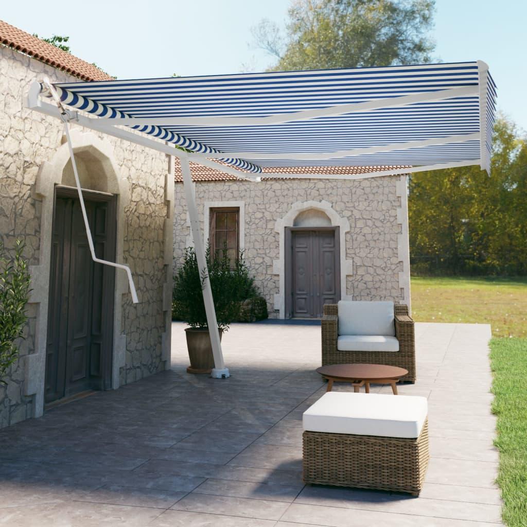 Pastatoma automatinė markizė, mėlynos/baltos spalvos, 600x350cm