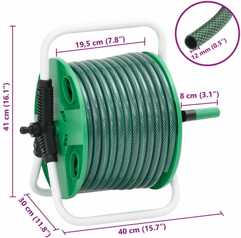 Pastatoma žarnos ritė-vežimėlis su 30m žarna, žalia, PVC