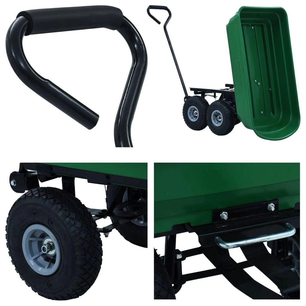 Paverčiamas rankinis sodo vežimėlis, žalios spalvos, 300kg, 75l