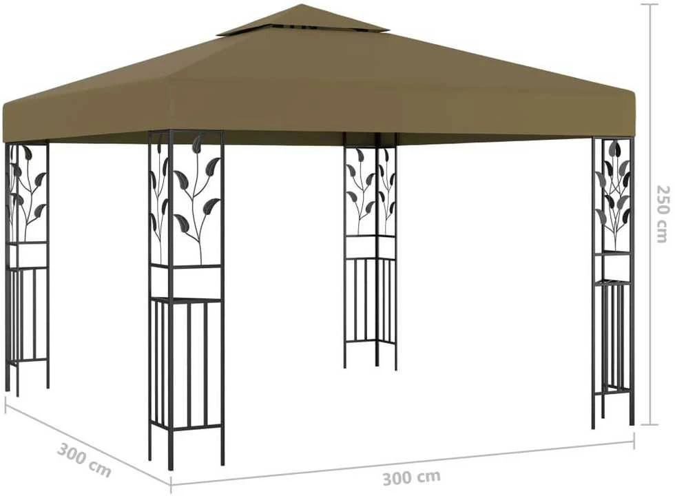 Pavėsinė su lempučių girliandomis LED, taupe, 3x3m, 180g/m²