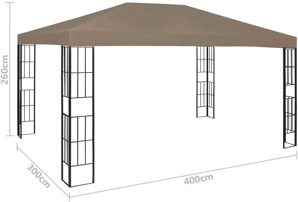 Pavėsinė su lempučių girliandomis LED, taupe, 4x3m