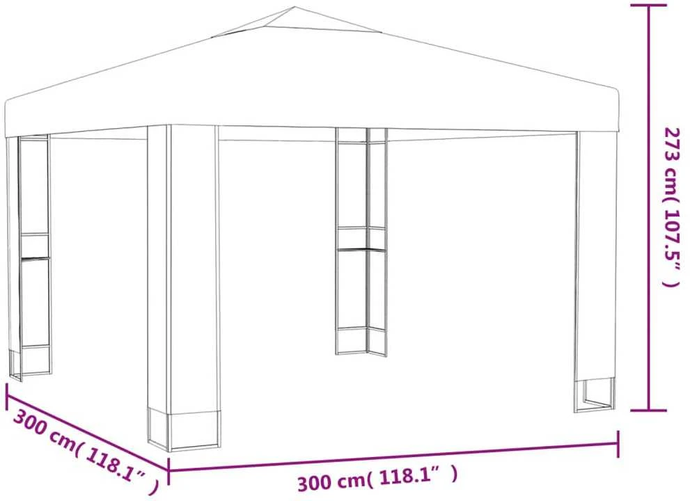 Pavėsinė su lemputėmis ir dvigubu stogu LED, antracito, 3x3m