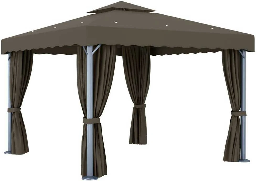 Pavėsinė su lemputėmis ir užuolaidomis LED, taupe, 3x3m