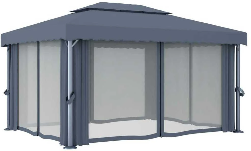 Pavėsinė su lemputėmis ir užuolaidomis LED, antracito, 4x3m