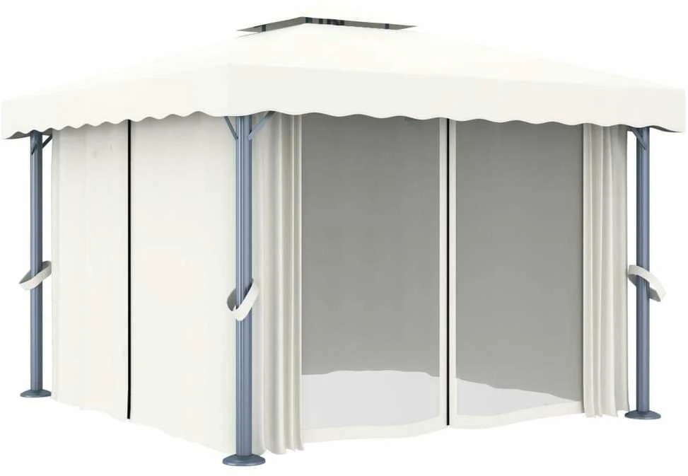 Pavėsinė su lemputėmis ir užuolaidomis LED, kreminė balta, 3x3m