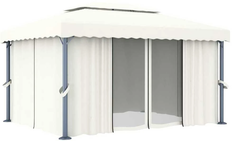 Pavėsinė su lemputėmis ir užuolaidomis LED, kreminė balta, 4x3m