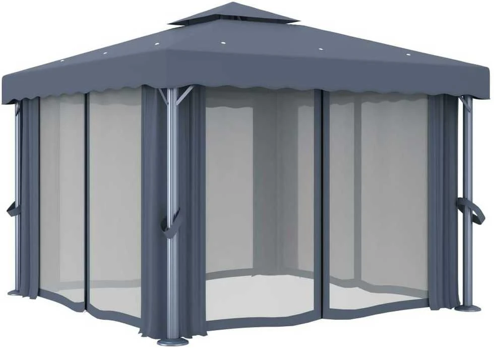 Pavėsinė su lemputėmis ir užuolaidomis LED, antracito, 3x3m