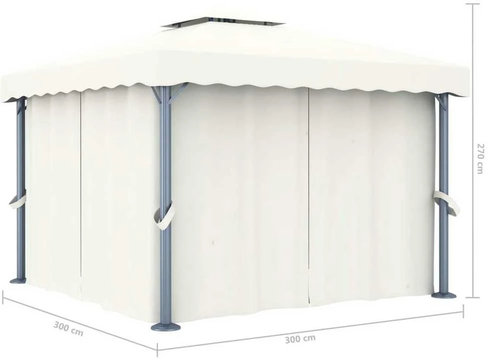 Pavėsinė su lemputėmis ir užuolaidomis LED, kreminė balta, 3x3m