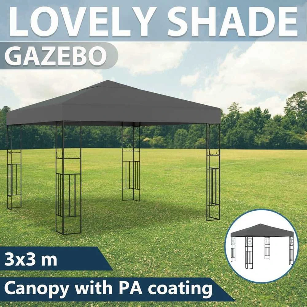 Pavėsinė su lemputėmis LED, antracito, 3x3 m