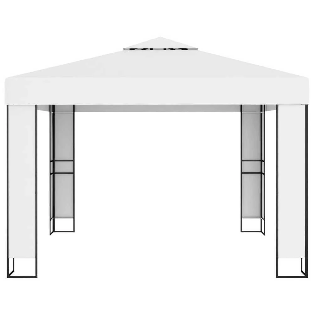 Pavėsinė su lemputėmis LED ir dvigubu stogu, baltos, 3x3m