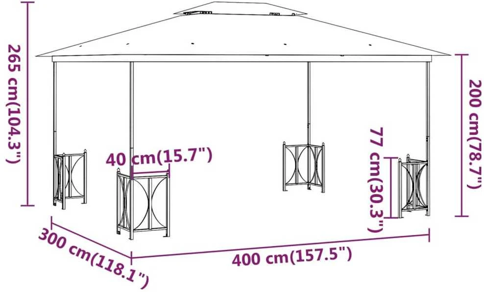 Pavėsinė su šoninėmis sienomis ir stogu, kreminė, 3x4m