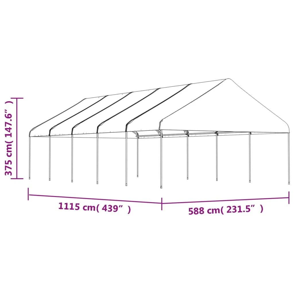 Pavėsinė su stogu, balta, 11,15x5,88x3,75m, polietilenas