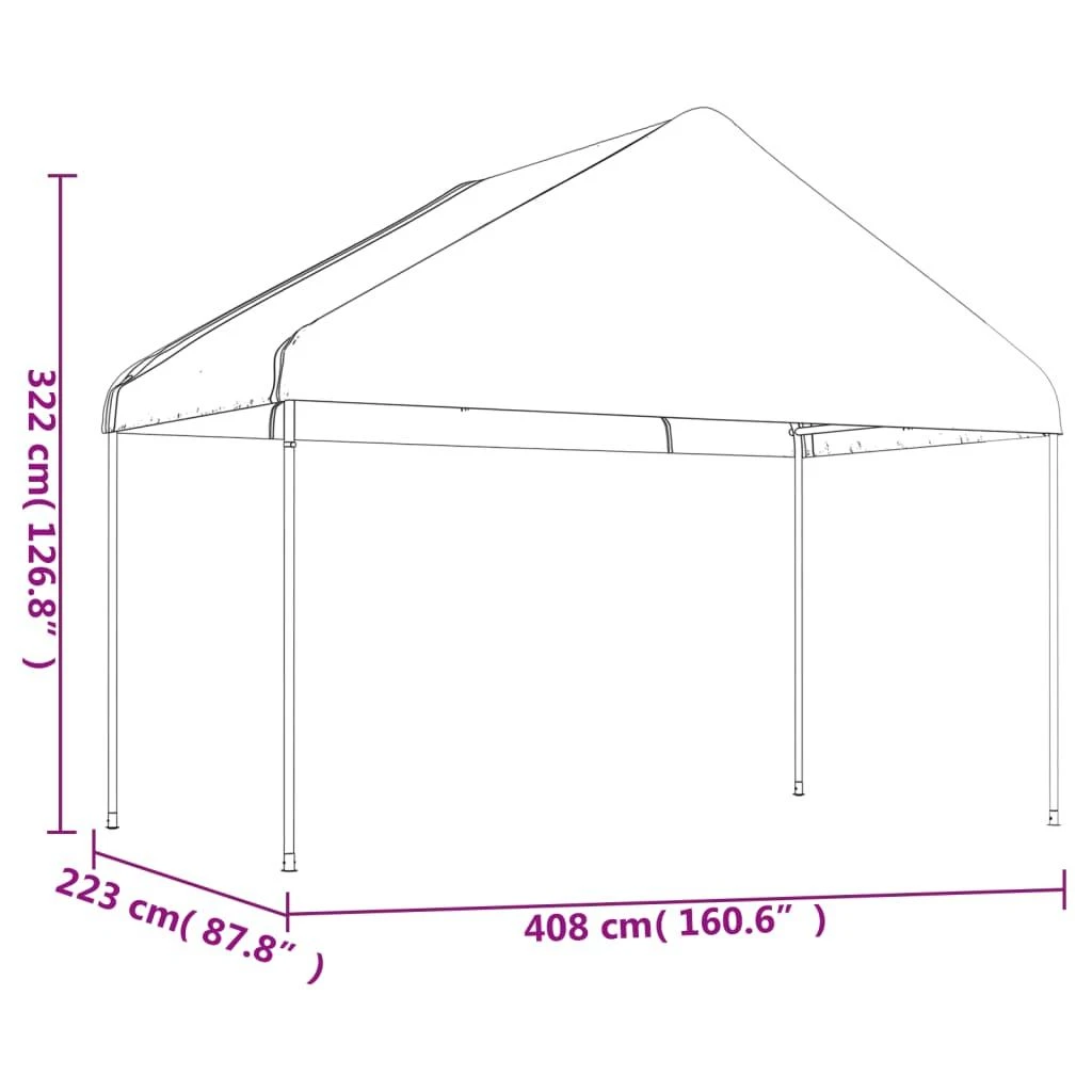 Pavėsinė su stogu, balta, 4,08x2,23x3,22m, polietilenas, modelis ...