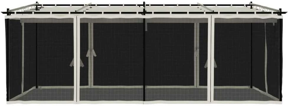 Pavėsinė su tinklelio sienelėmis, kreminė, 6x3m, plienas