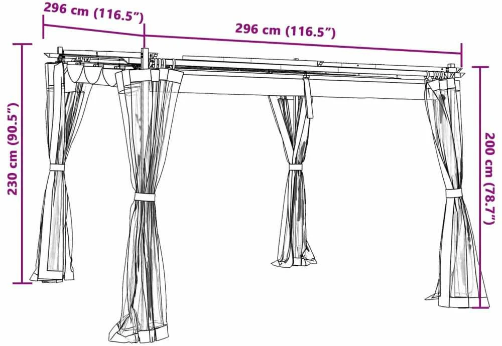 Pavėsinė su tinklelio sienelėmis, kreminės, 3x3m, plienas