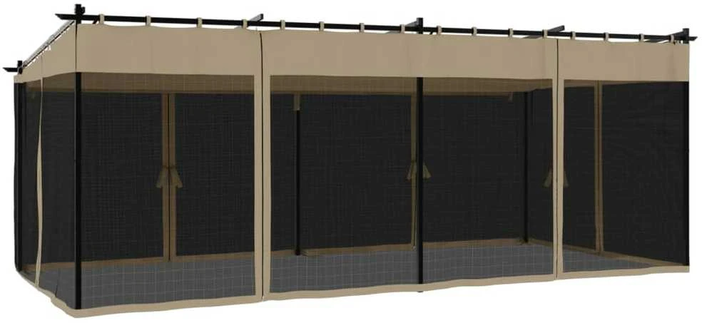 Pavėsinė su tinklinėmis sienelėmis, taupe, 6x3m, plienas