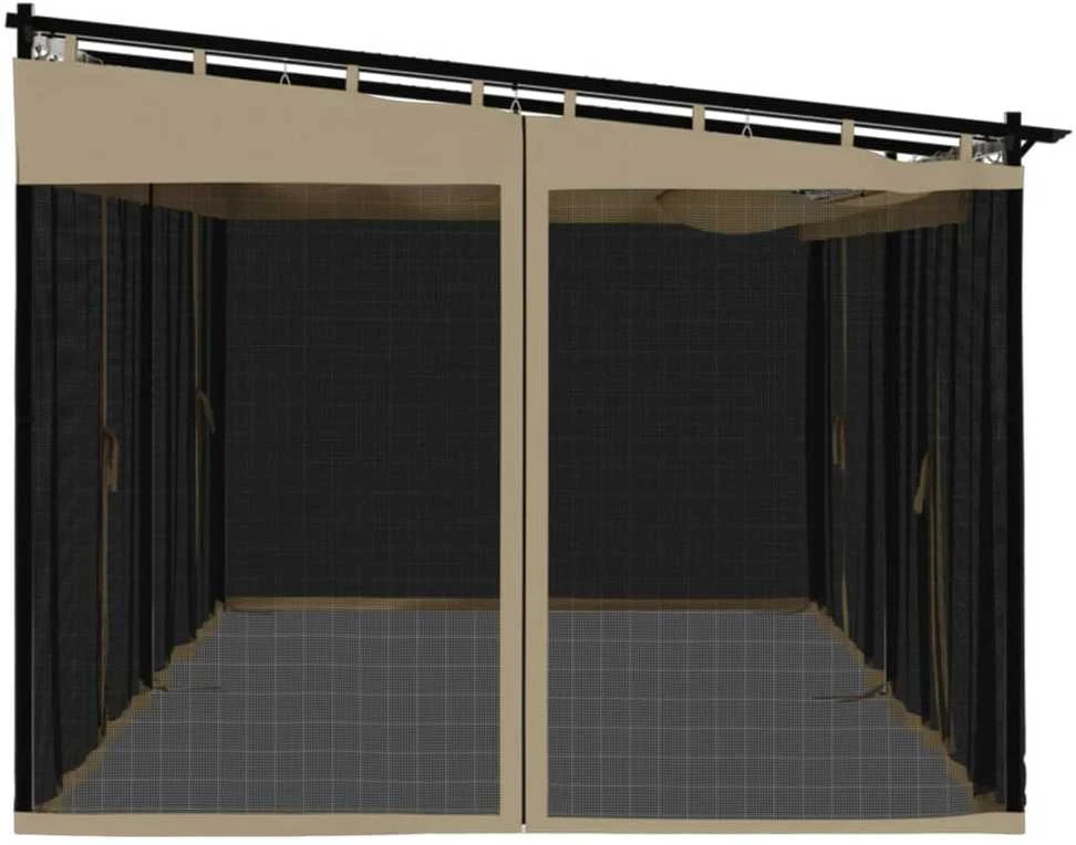 Pavėsinė su tinklinėmis sienelėmis, taupe, 6x3m, plienas