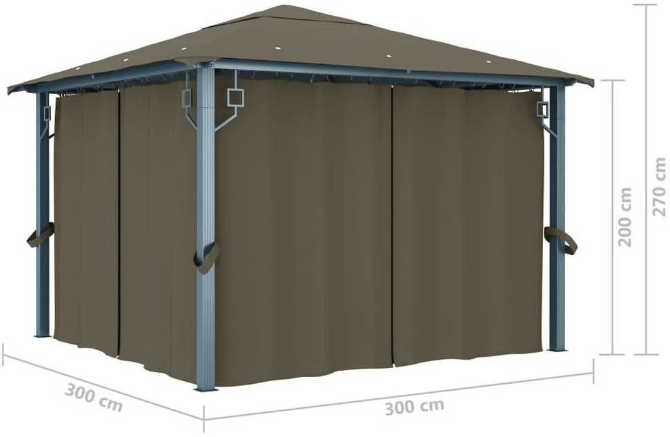 Pavėsinė su užuolaidomis ir lemputėmis LED, taupe, 300x300cm