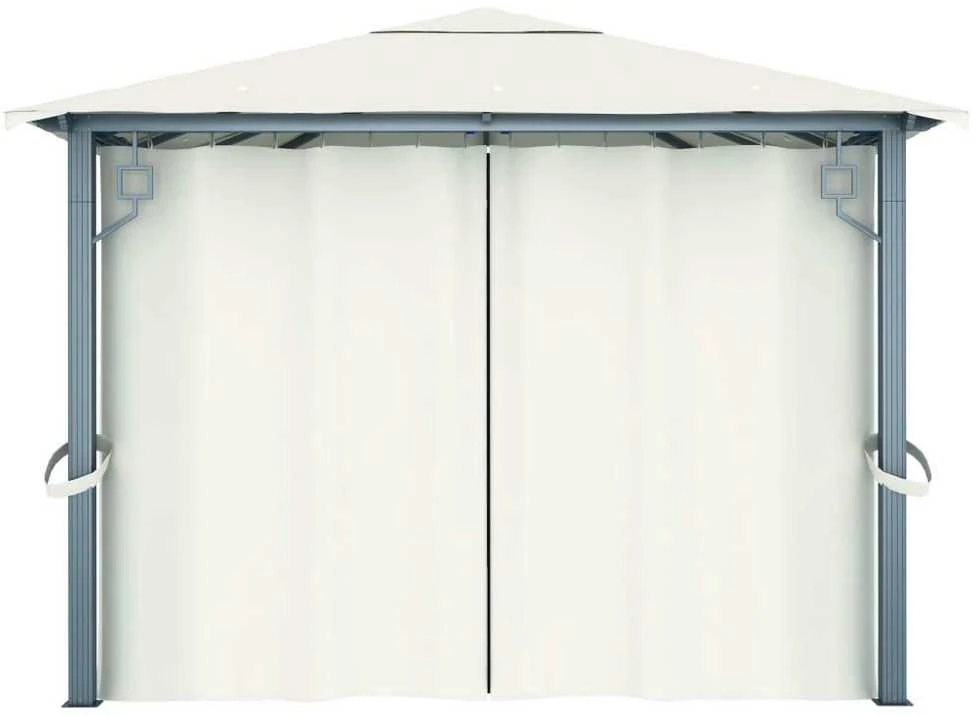 Pavėsinė su užuolaidomis ir lemputėmis LED, kreminė, 400x300cm