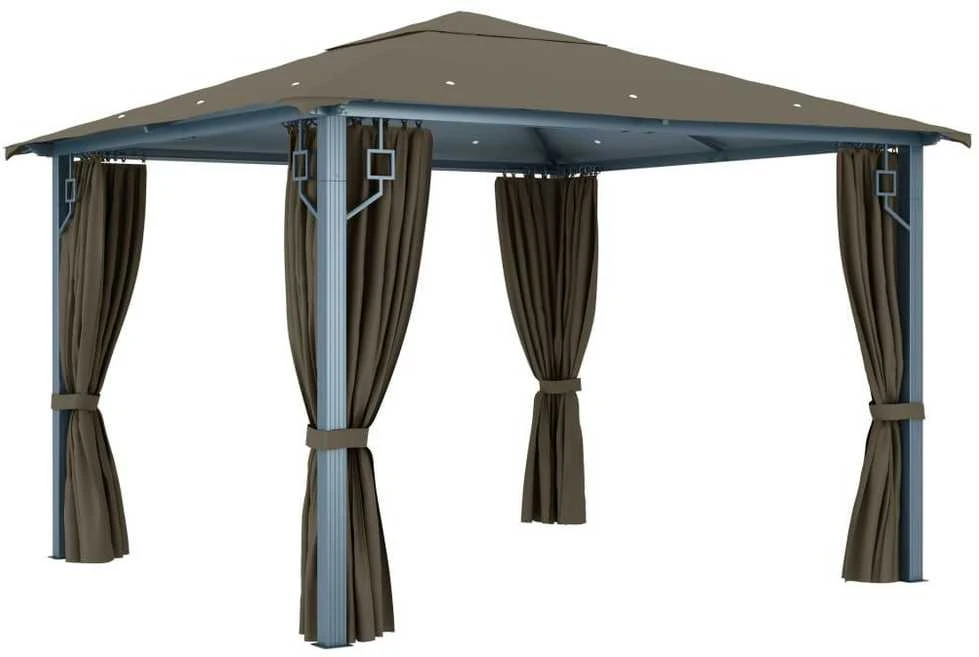 Pavėsinė su užuolaidomis ir lemputėmis LED, taupe, 300x300cm