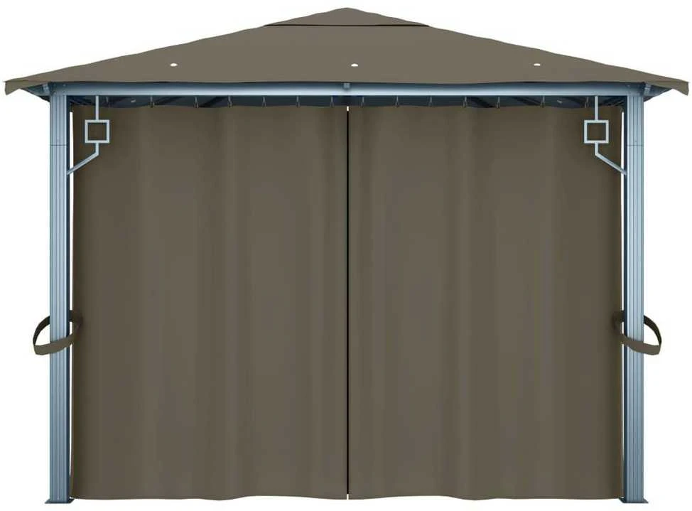Pavėsinė su užuolaidomis ir lemputėmis LED, taupe, 400x300cm