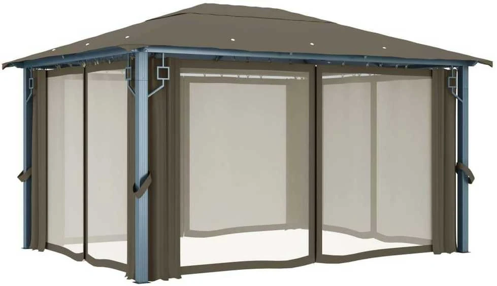 Pavėsinė su užuolaidomis ir lemputėmis LED, taupe, 400x300cm