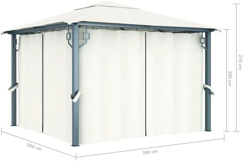 Pavėsinė su užuolaidomis ir lemputėmis LED, kreminė, 300x300cm