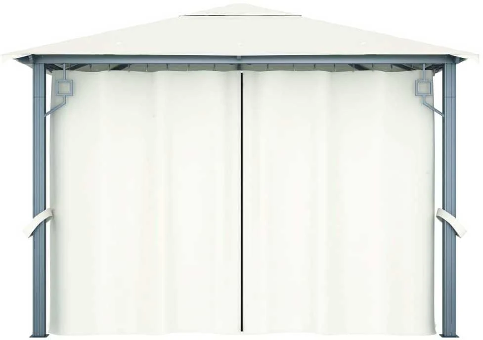 Pavėsinė su užuolaidomis ir lemputėmis LED, kreminė, 300x300cm