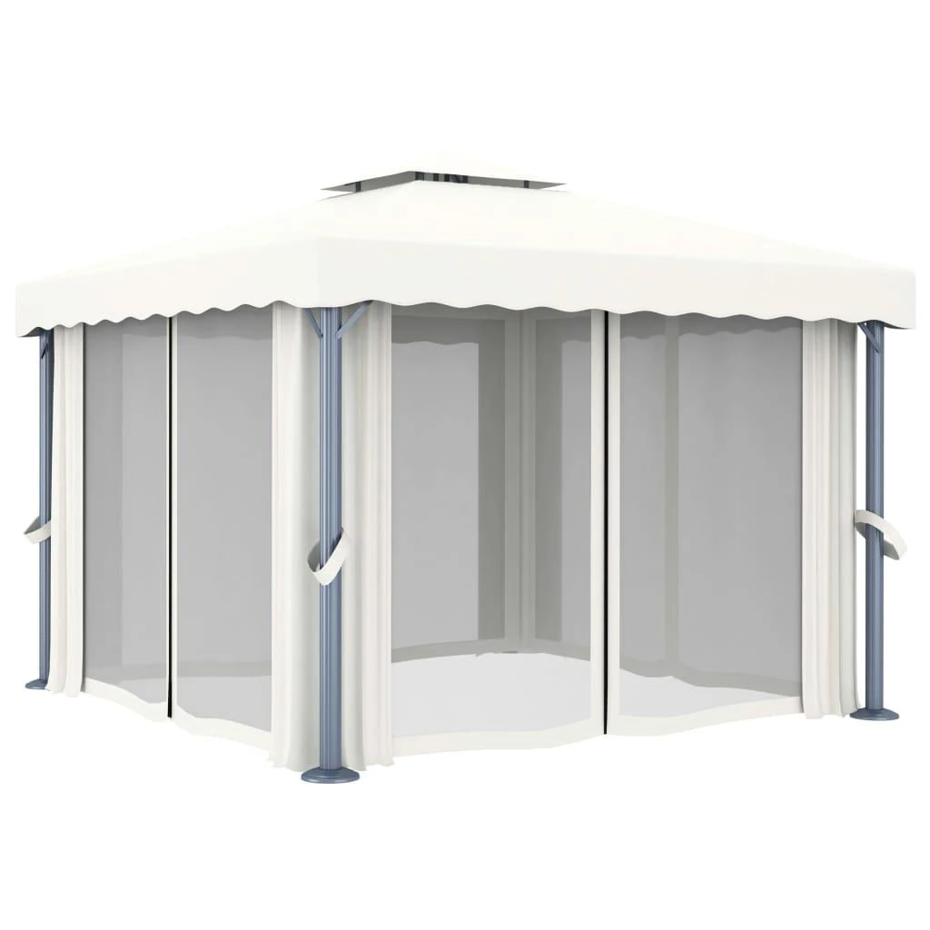 Pavėsinė su užuolaidomis, kreminė balta, 3x3m