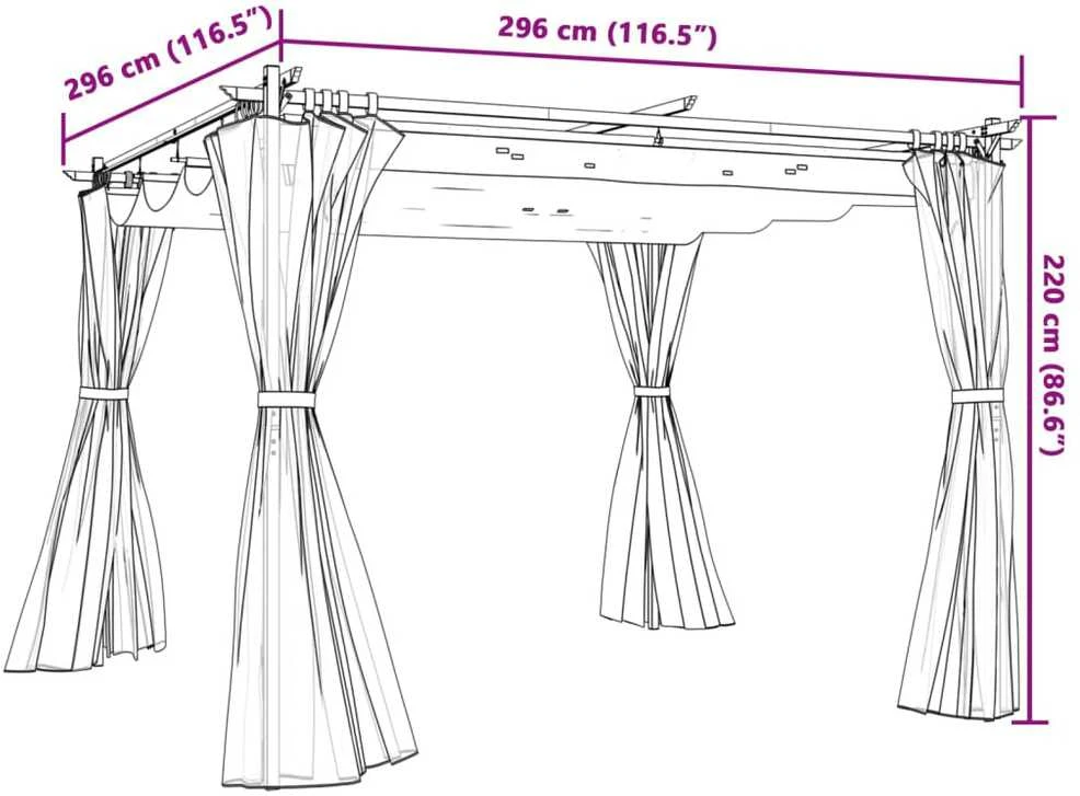 Pavėsinė su užuolaidomis, kreminės, 3x3m, plienas