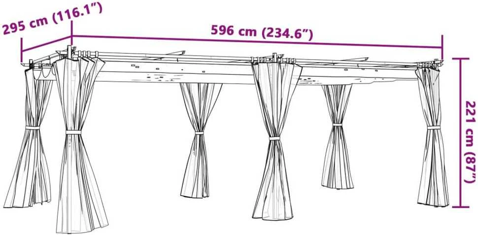 Pavėsinė su užuolaidomis, kreminės, 6x3m, plienas