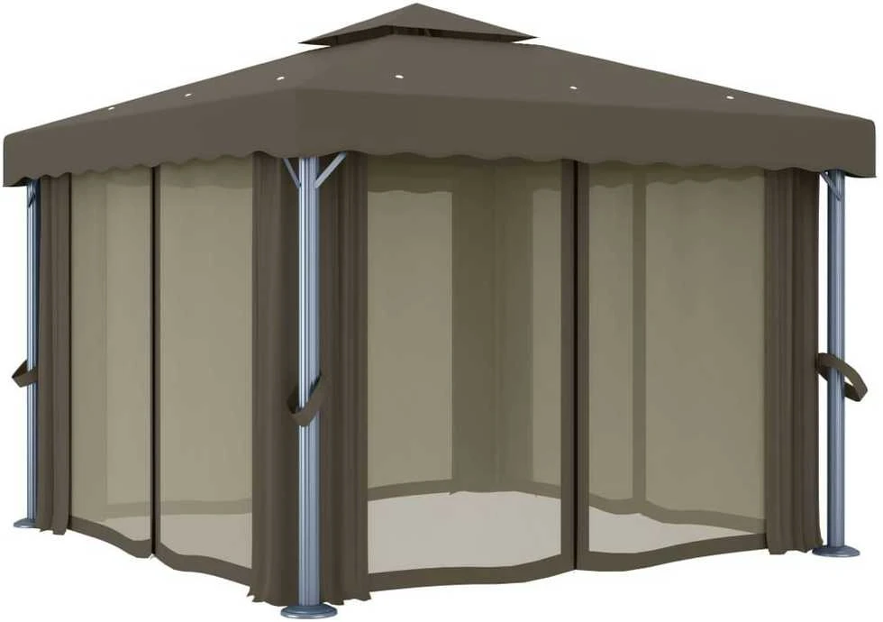 Pavėsinė su užuolaidomis, taupe spalvos, 3x3m, aliuminis