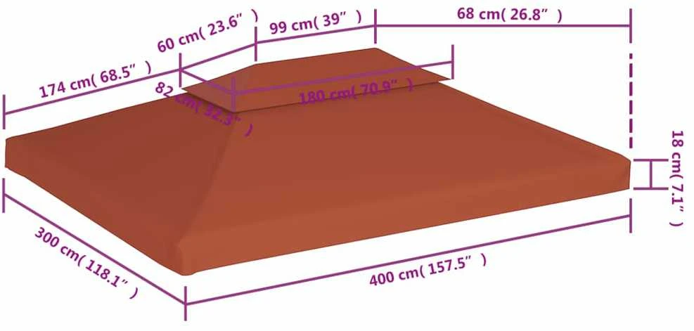 Pavėsinės uždangalas, 2 pakopų, terakota, 4x3m, 310 g/m²