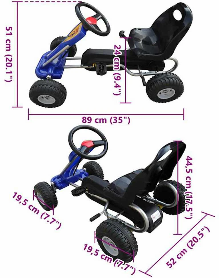 Pedalais minamas kartingas, mėlynas