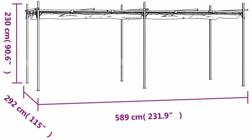 Pergolė su ištraukiamu stogu, antracito spalvos, 589x292x230cm