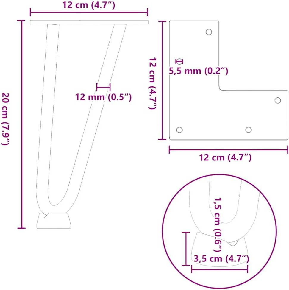 Kavos staliuko kojelės, 4 vnt., antracito spalvos, 20 cm, plienas
