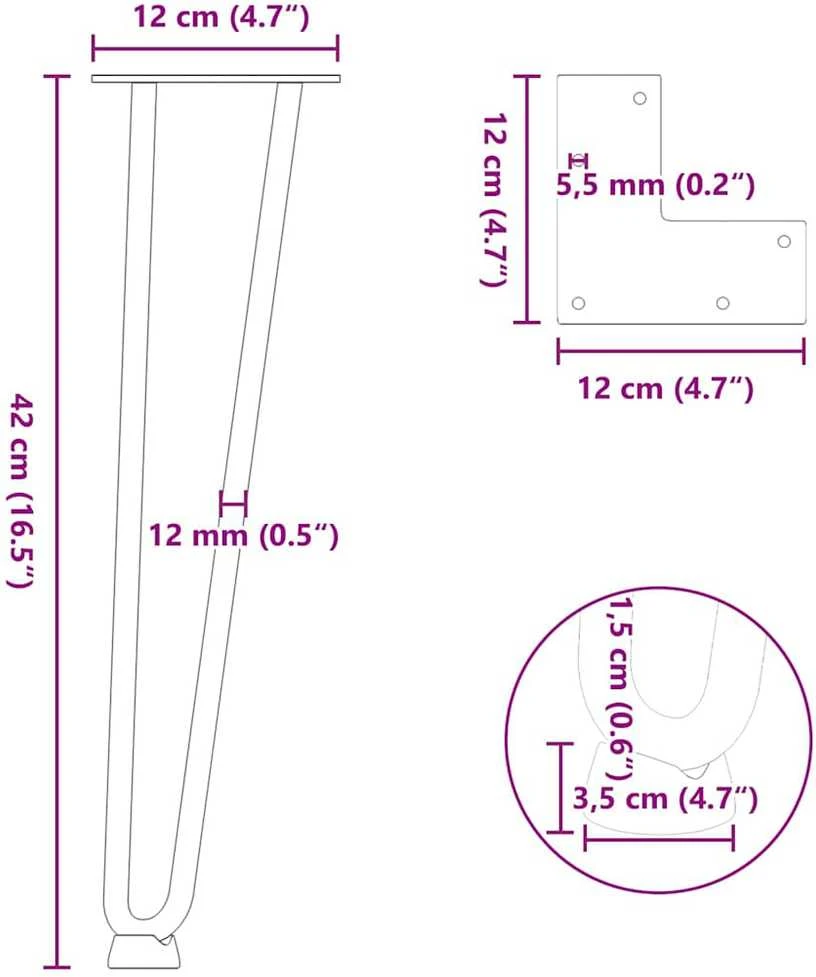 Kavos staliuko kojelės, 4 vnt., antracito spalvos, 42 cm, plienas, segtukai