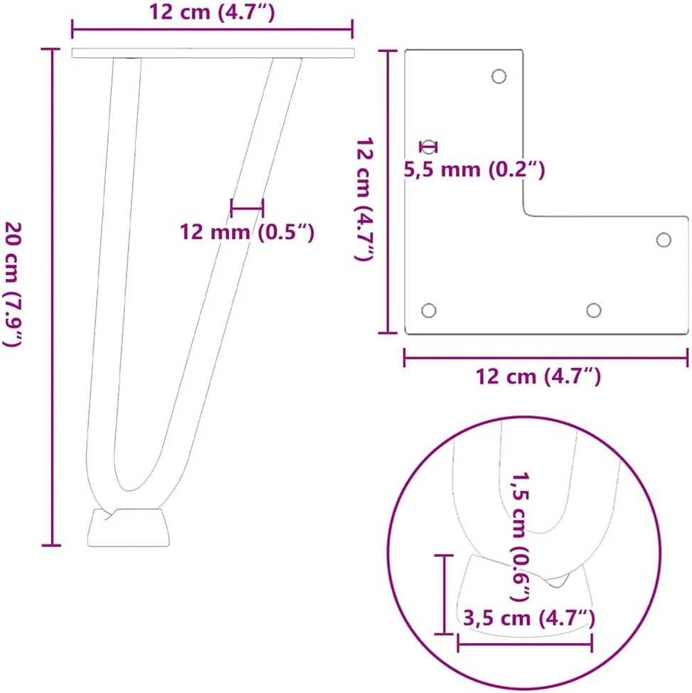 Kavos staliuko kojelės, 4 vnt., baltos, 20 cm, plienas, segtukai
