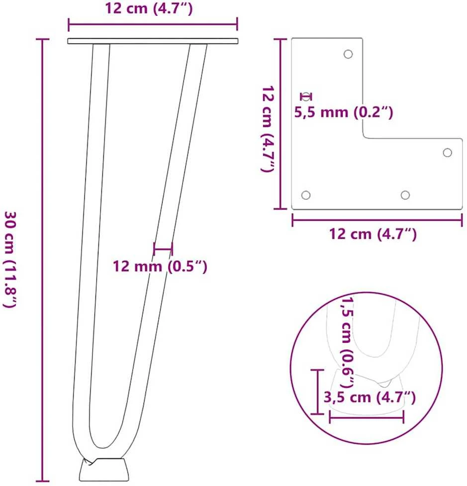 Kavos staliuko kojelės, 4 vnt., baltos, 30 cm, plienas, segtukai