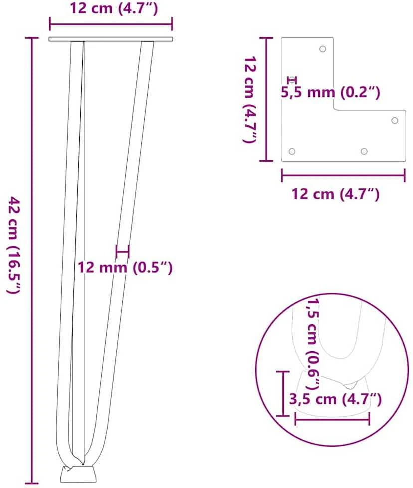 Kavos staliuko kojelės, 4 vnt., baltos, 42 cm, plienas, segtukai