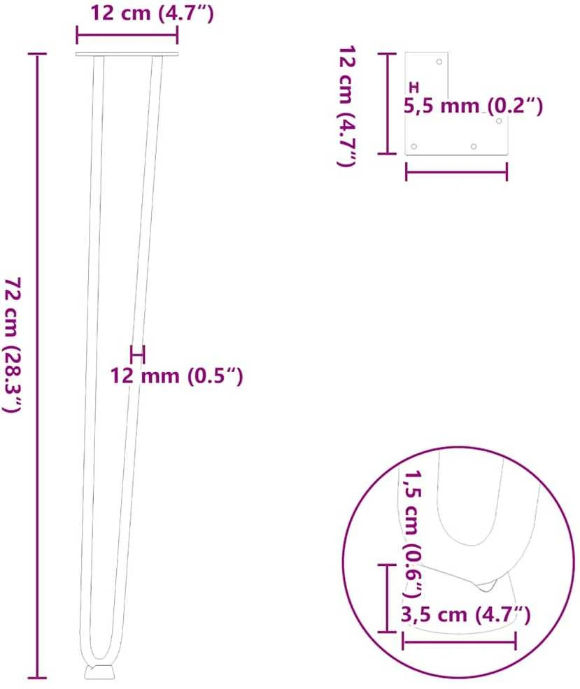 segtukų formos kojelės konsoliniams staliukams, 4 vnt., juodos, 72 cm, masyvus plienas
