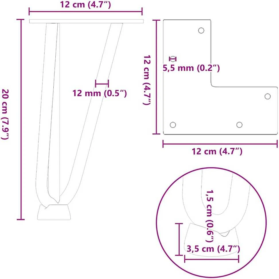 Kavos staliuko kojelės, 4 vnt., juodos, 20 cm, plienas, segtukai