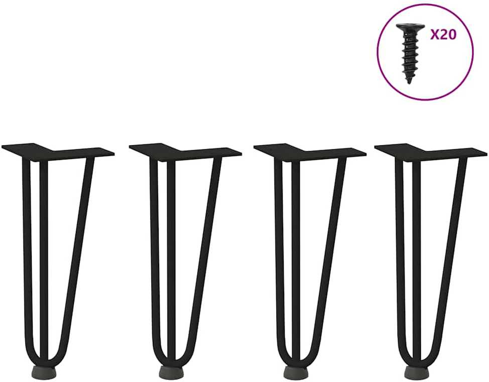 Kavos staliuko kojelės, 4 vnt., juodos, 30 cm, plienas, segtukai