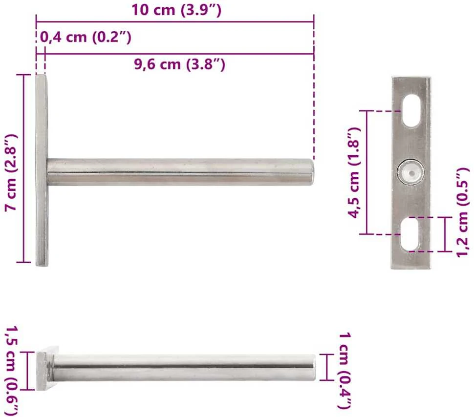 Plūduriuojančių lentynų laikikliai, 12 vnt., Ø10x100 mm, plieno